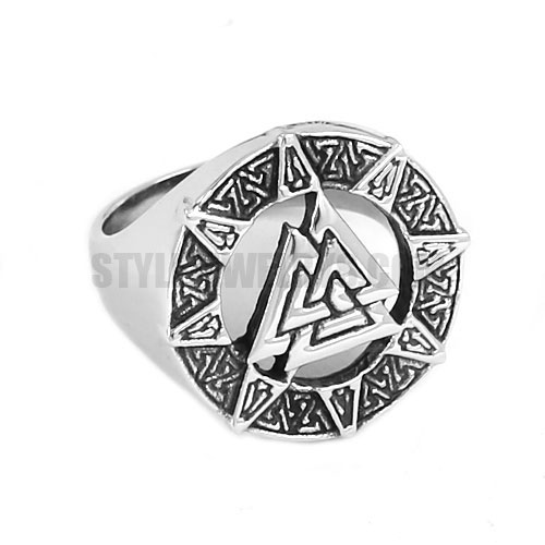 Norse Viking Biker Ring Celtic Knot Amulet Ring Stainless Steel Jewelry Punk Odin Symbol Motor Biker Men Ring Wholesale SWR0660 - Click Image to Close